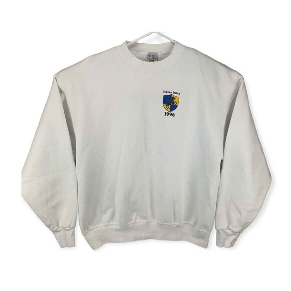 Vintage Delta Sigma 1996 Crewneck Sweatshirt Adult Large White Men's XL ~STAINS~ - Picture 2 of 11
